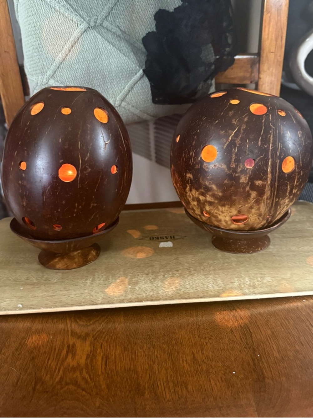 Coconut pillar candleholders handmade in Fiji